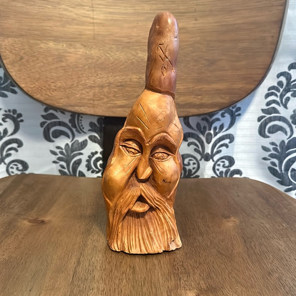 Hand-Carved Wooden Face Sculpture Vintage